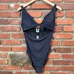 NWT J.Crew Tie-front cutout one-piece swimsuit in Black Size 10 Style AK945